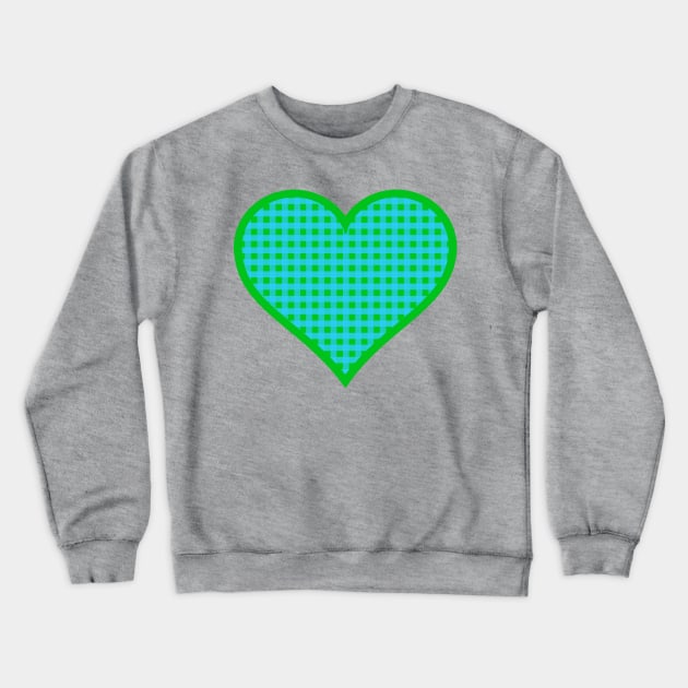 Green and Blue Gingham Heart Crewneck Sweatshirt by bumblefuzzies